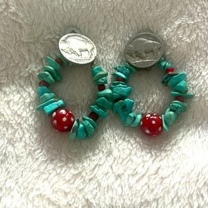 Clip on coin turquoise earrings. Two ways to wear.